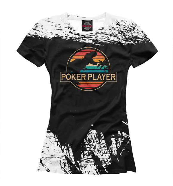 Футболка для девочек с изображением Poker Player Dinosaur цвета Белый