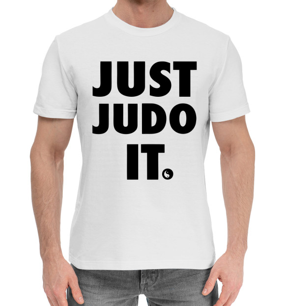Мужская хлопковая футболка с изображением Дзюдо цвета Белый