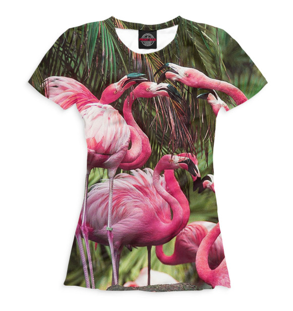 Женская футболка с изображением Розовые фламинго цвета Белый
