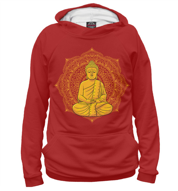 Женское худи с изображением Золотой Будда на фоне мандалы цвета Белый