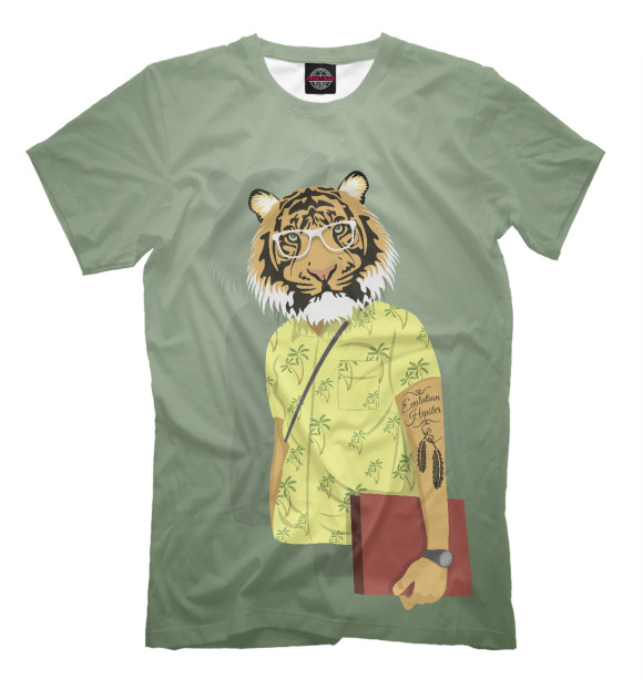 Мужская футболка с изображением Тигр студент цвета Серый
