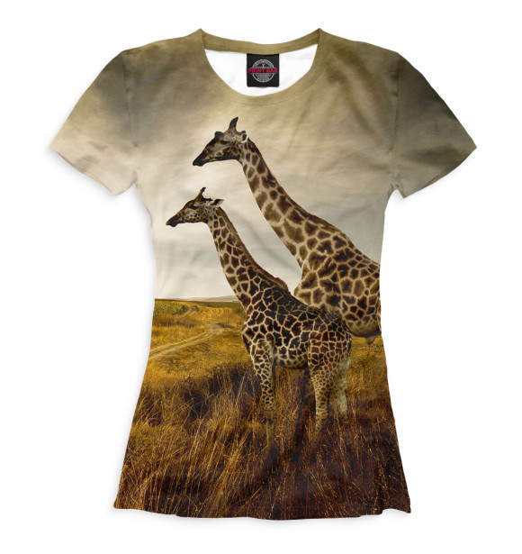 Женская футболка с изображением Жирафы на прогулке цвета Белый