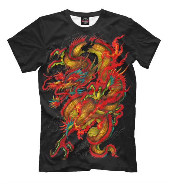Мужская футболка с изображением Китайский дракон цвета Черный