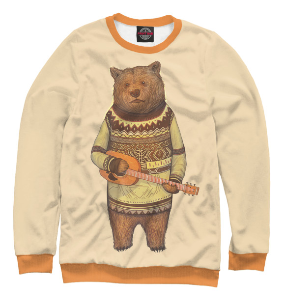 Мужской свитшот с изображением Музыкальный медведь цвета Белый
