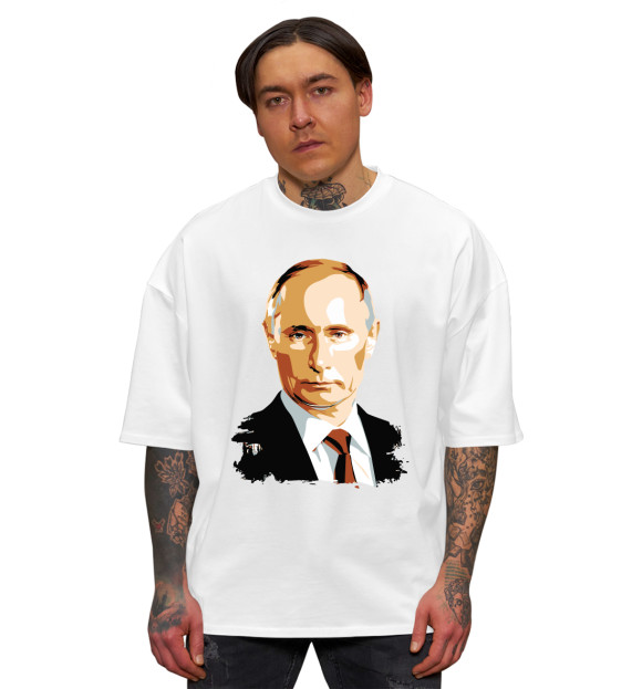 Мужская футболка оверсайз с изображением Путин цвета Белый