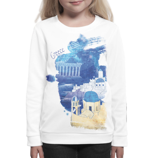 Свитшот для девочек с изображением Греция цвета Белый