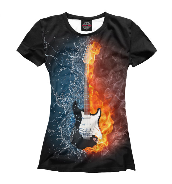 Женская футболка с изображением Гитара в огне и воде цвета Белый