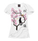 Женская футболка Кошка и птица на сакуре