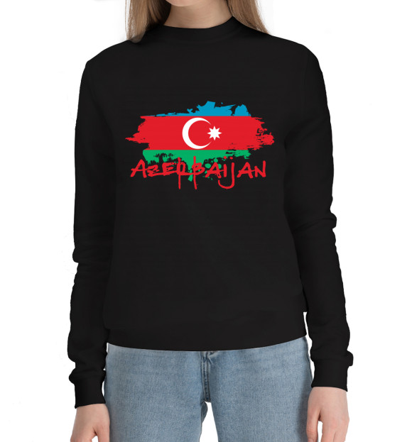 Женский хлопковый свитшот с изображением Азербайджан цвета Черный