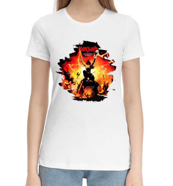 Женская хлопковая футболка с изображением Manowar цвета Белый