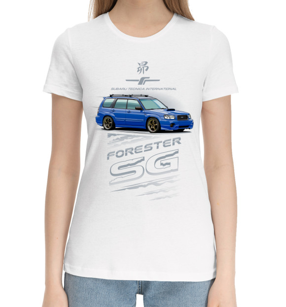 Женская хлопковая футболка с изображением Forester SG цвета Белый