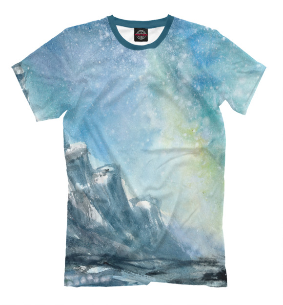 Мужская футболка с изображением Снежные горы и небо цвета Белый