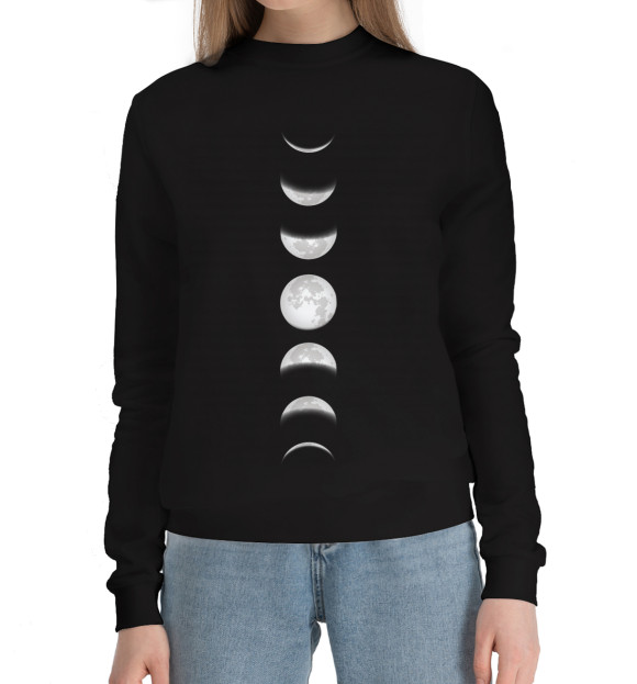 Женский хлопковый свитшот с изображением Луна цвета Черный