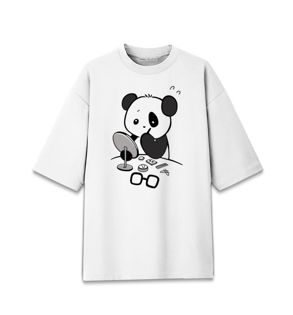 Мужская футболка оверсайз с изображением Панда красит глаза цвета Белый