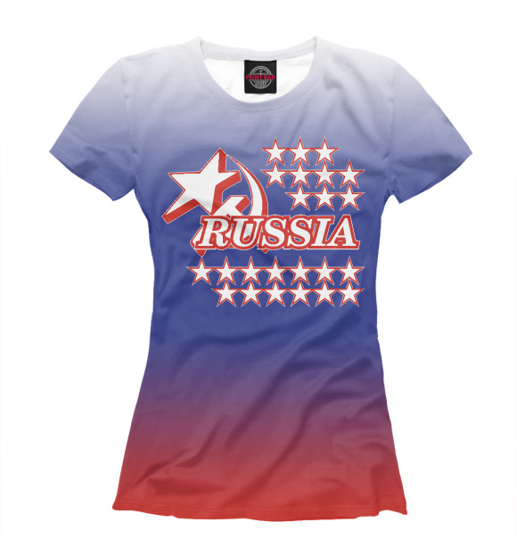 Женская футболка с изображением Russia (звёзды) цвета Белый