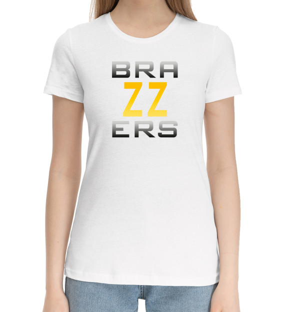 Женская хлопковая футболка с изображением Brazzers цвета Белый