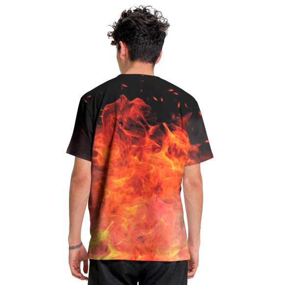 Мужская футболка с изображением Кроули в огне цвета Белый