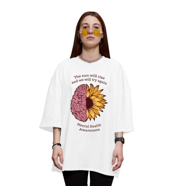 Женская футболка оверсайз с изображением Психическое здоровье цвета Белый