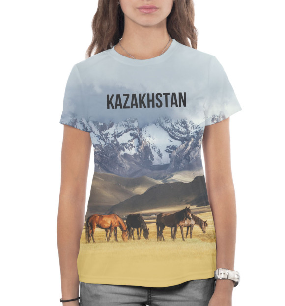 Женская футболка с изображением Kazakhstan цвета Белый