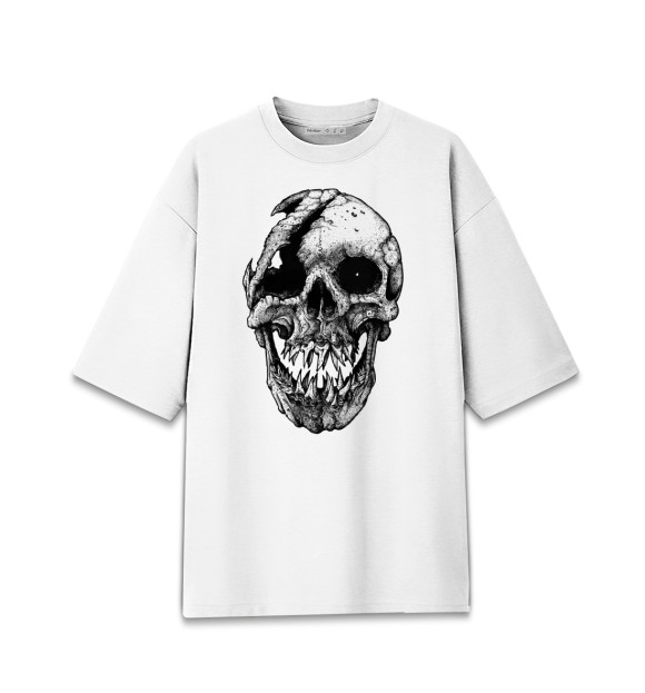 Мужская футболка оверсайз с изображением Cool skull цвета Белый