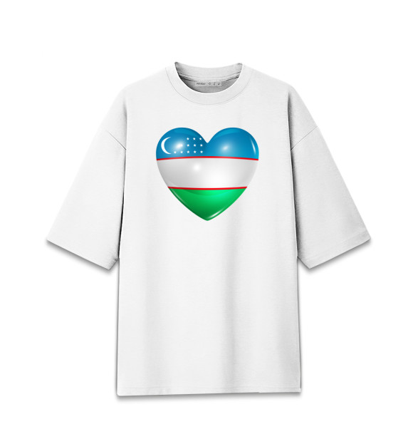 Женская футболка оверсайз с изображением Узбекистан цвета Белый