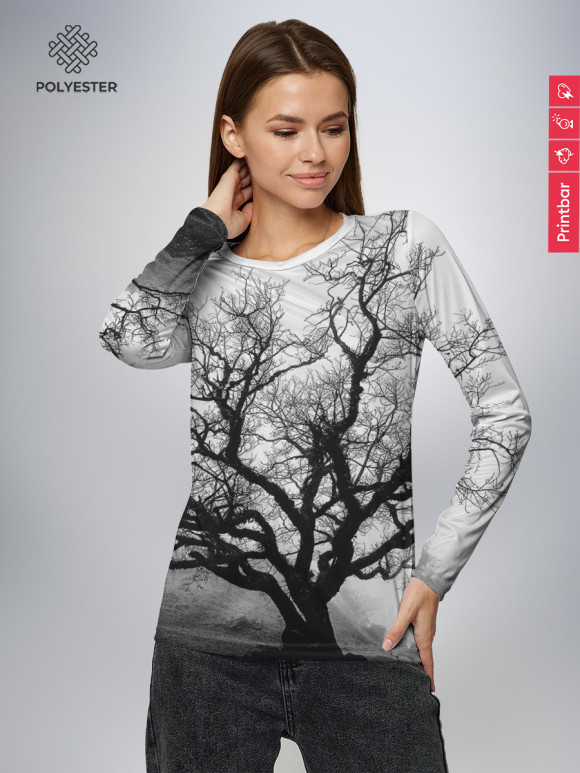 Женский лонгслив с изображением Дерево цвета Белый