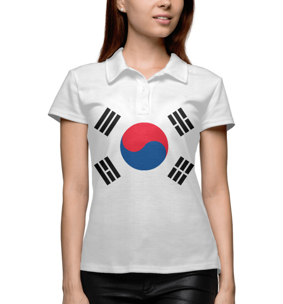 Женское поло с изображением Южная Корея цвета Белый
