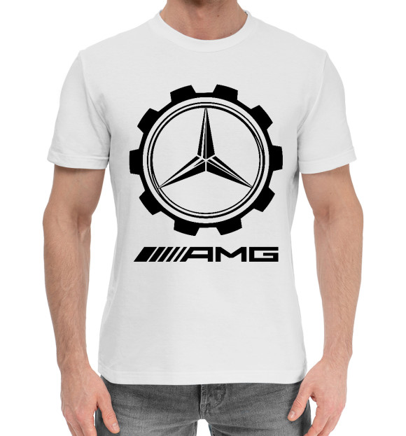 Мужская хлопковая футболка с изображением Мерседес AMG цвета Белый