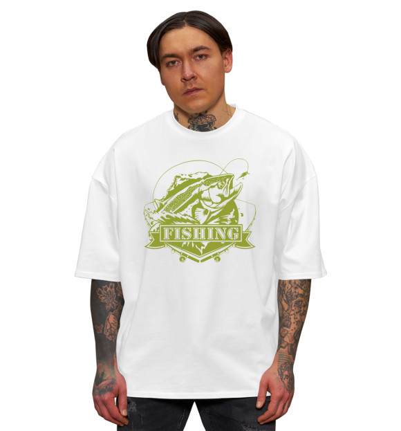 Мужская футболка оверсайз с изображением Fishing цвета Белый