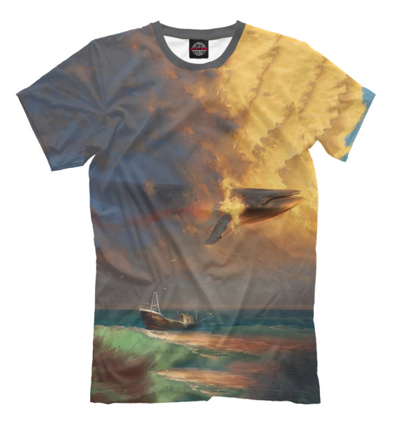 Мужская футболка с изображением Кит в небе цвета Серый