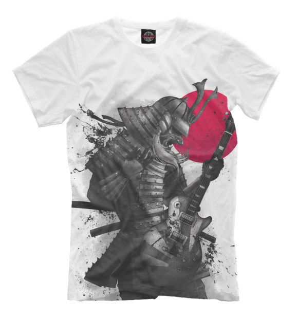Мужская футболка с изображением Самурай гитарист цвета Молочно-белый