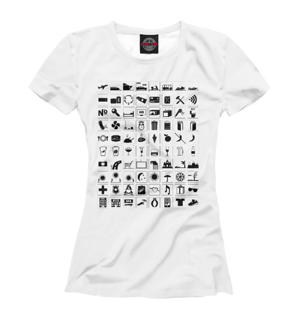 Женская футболка с изображением 80 интуитивно понятных знаков цвета Белый