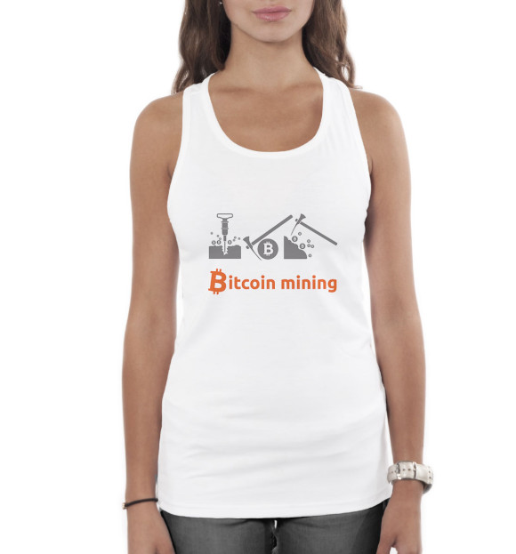 Женская майка-борцовка с изображением Bitcoin Mining цвета Белый