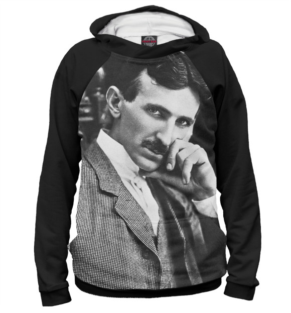 Мужское худи с изображением Никола Тесла цвета Белый