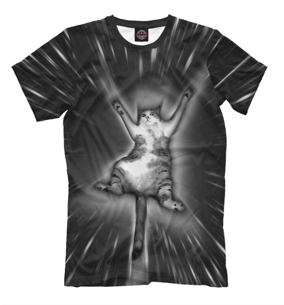 Мужская футболка с изображением Кот в гиперпространстве цвета Черный
