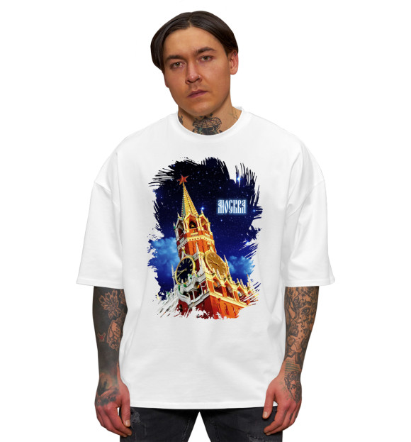 Мужская футболка оверсайз с изображением Москва цвета Белый