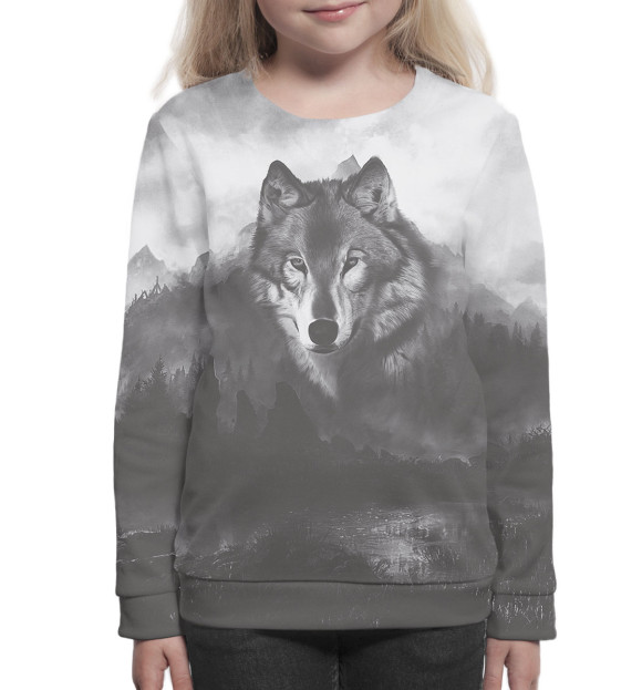 Свитшот для девочек с изображением Волки цвета Белый