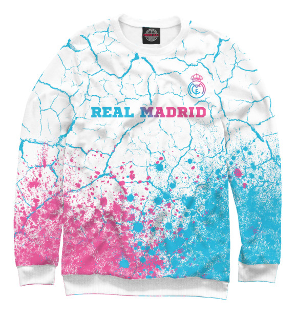 Мужской свитшот с изображением Real Madrid Neon Gradient (трещины) цвета Белый