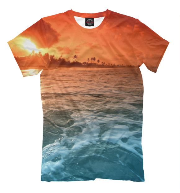 Мужская футболка с изображением Рыжий закат на море цвета Молочно-белый