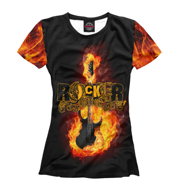 Женская футболка с изображением Fire Guitar Rocker цвета Белый