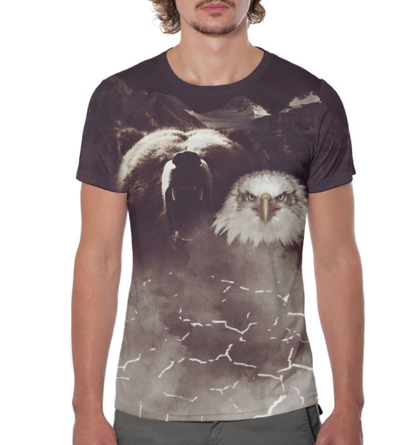 Мужская футболка с изображением Медведь VS Орла цвета Белый