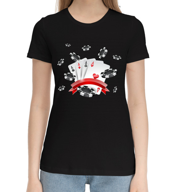 Женская хлопковая футболка с изображением Покер цвета Черный