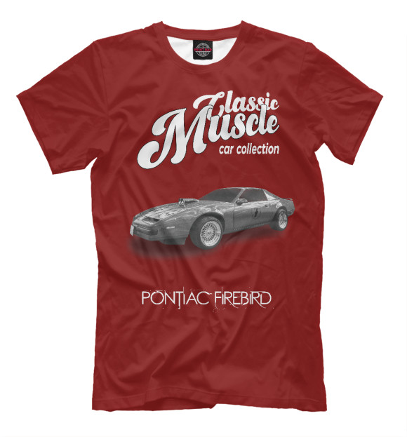 Мужская футболка с изображением Маслкар Pontiac Firebird на красном фоне цвета Белый