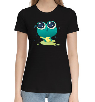 Хлопковая футболка для девочек Лягушка с гитарой