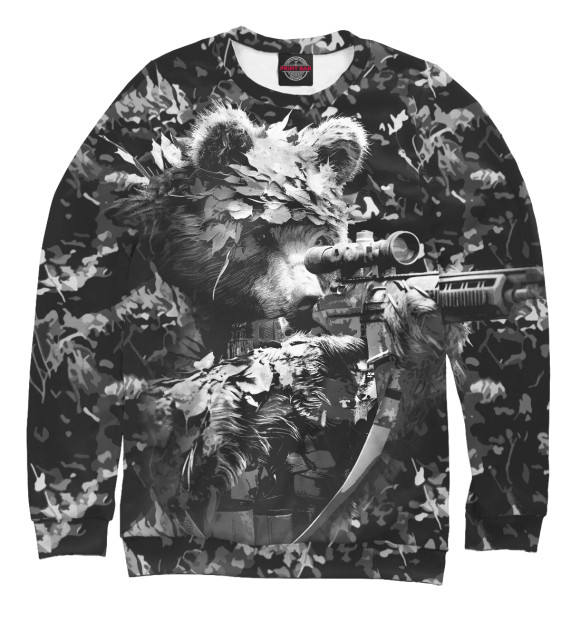 Мужской свитшот с изображением Медведь снайпер с винтовкой цвета Белый