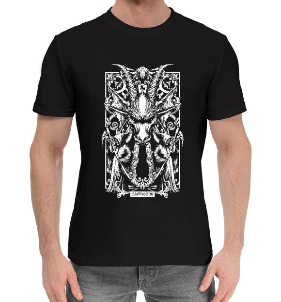 Мужская хлопковая футболка с изображением Демонический козерог цвета Черный