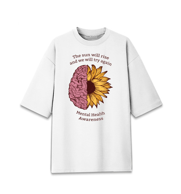 Женская футболка оверсайз с изображением Психическое здоровье цвета Белый