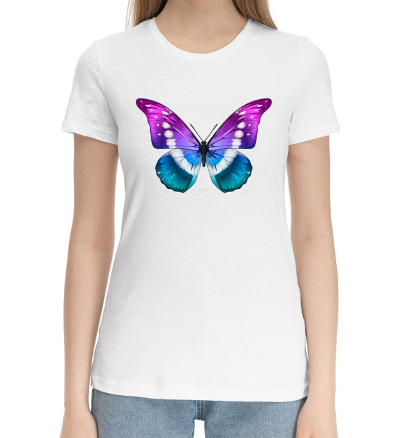Женская хлопковая футболка с изображением Бабочка цвета Белый