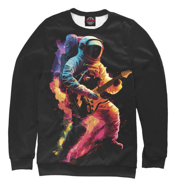 Мужской свитшот с изображением Космонавт с гитарой в радужных огнях цвета Белый