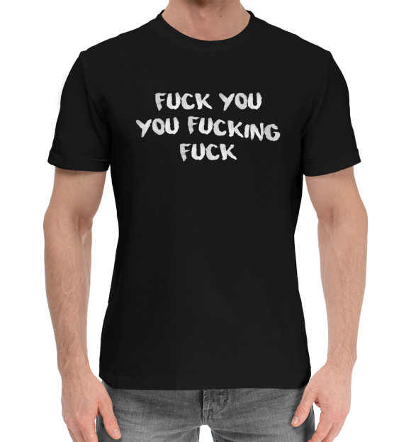 Мужская хлопковая футболка с изображением Fuck you цвета Черный